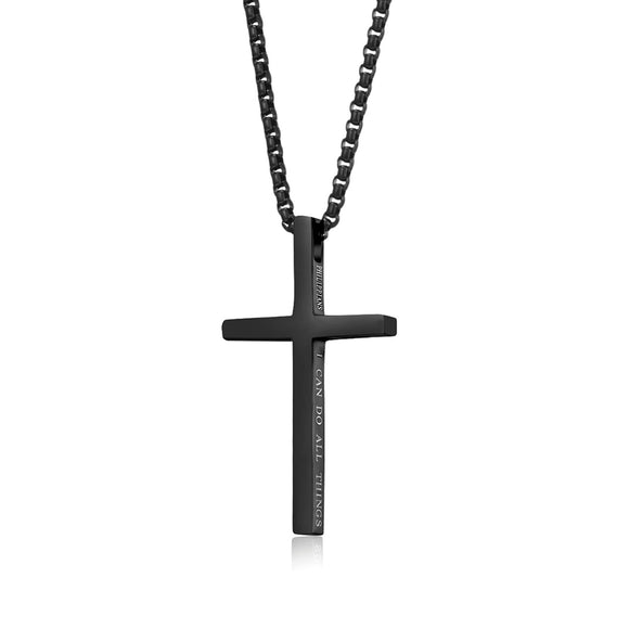 I Can Do All Things Cross with 24 in Stainless Steel Chain – Black Color