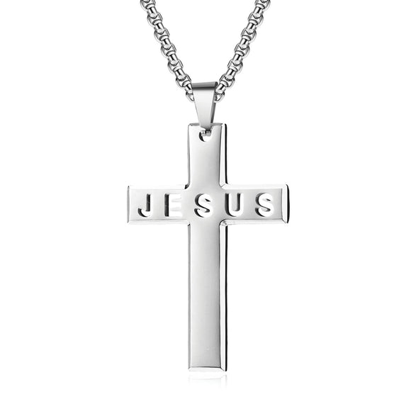 Jesus Cross with 24 in Stainless Steel Chain – Silver Color