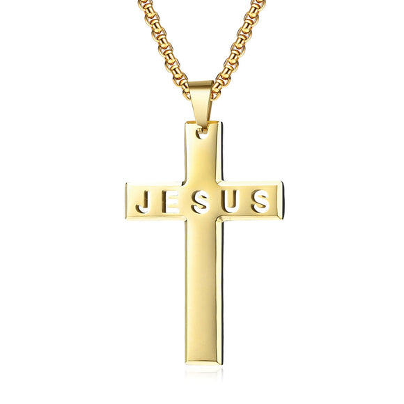 Jesus Cross with 24 in Stainless Steel Chain – Gold Color