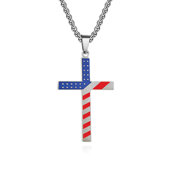 Colored Flag Cross with 24 in Stainless Steel Chain – Silver Color