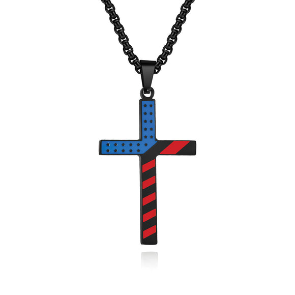 Colored Flag Cross with 24 in Stainless Steel Chain – Black Color