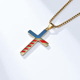 Colored Flag Cross with 24 in Stainless Steel Chain – Gold Color