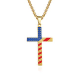Colored Flag Cross with 24 in Stainless Steel Chain – Gold Color