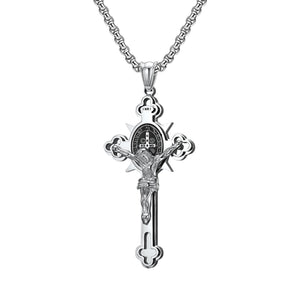 St Benedict Crucifix with 24 in Stainless Steel Chain – Silver Color