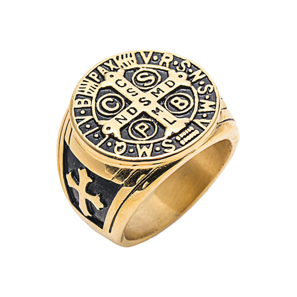 St Benedict Stainless Steel Ring – Gold Color