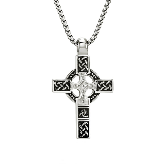 Celtic Cross with 24 in Stainless Steel Chain – Silver Color