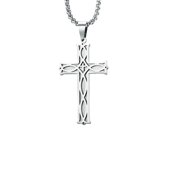ICHTHUS Cross with 24 in Stainless Steel Chain – Silver Color