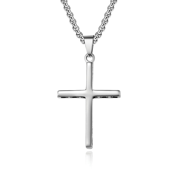 Simple Cross with Side Crosses with 24 in Stainless Steel Chain – Silver Color