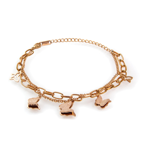 3D Butterflies Layered Chain Bracelet – Rose Gold Colored