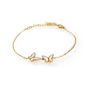 Mother of Pearl Inlay Butterflies Bracelet – Gold Colored