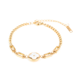 Mother of Pearl Inlay Flower Curb Chain Bracelet – Gold Colored