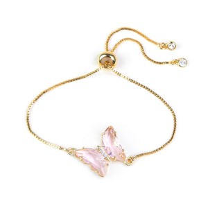 Crystal Butterfly Slide Clasp Bracelet with CZ accents – Light Pink