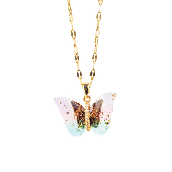 Butterfly Pendant with CZ accents Necklace – Pink and Green