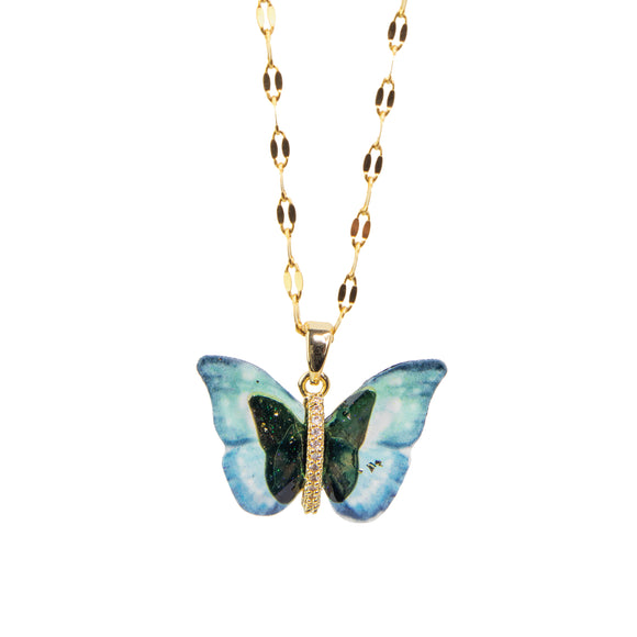 Butterfly Pendant with CZ accents Necklace – Blue and Green