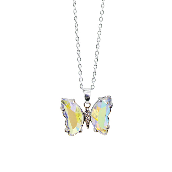 Butterfly Pendant with CZ accents Necklace – Blue Iridescent