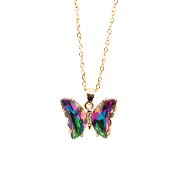 Butterfly Pendant with CZ accents Necklace – Green Iridescent