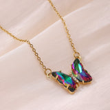 Butterfly Pendant with CZ accents Necklace – Green Iridescent