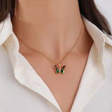 Butterfly Pendant with CZ accents Necklace – Green Iridescent