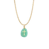 Natural Stone Cross Pendant - Green