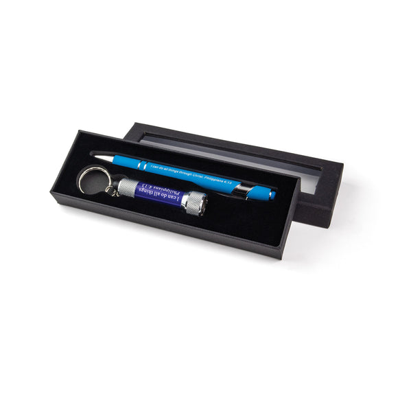 I Can Do All Things Scripture Pen and Flashlight Set - Blue/Blue