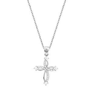 Sterling Silver Swirl Cross with CZ Accents