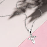 Sterling Silver Leaf Cross with CZ Accents