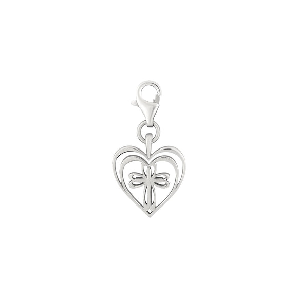 Radiant Heart Cross Sterling Silver Clip on Pendant