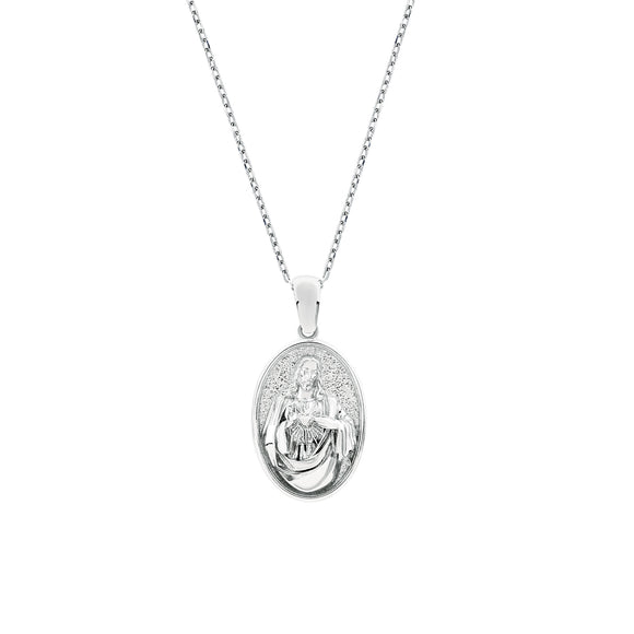 Sacred Heart of Jesus Oval Sterling Silver Pendant