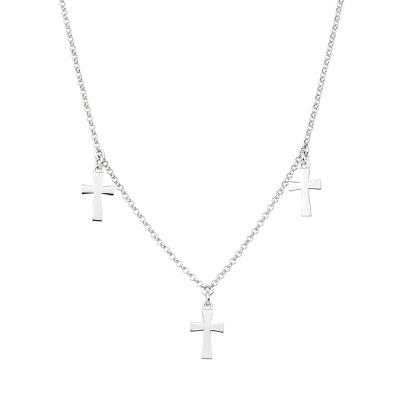Triple Large Cross Sterling Silver Necklace