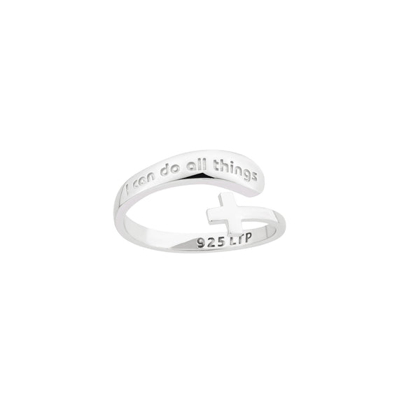 Sterling Silver Cross Wrap Ring - I Can Do All Things, One Size Fits Most