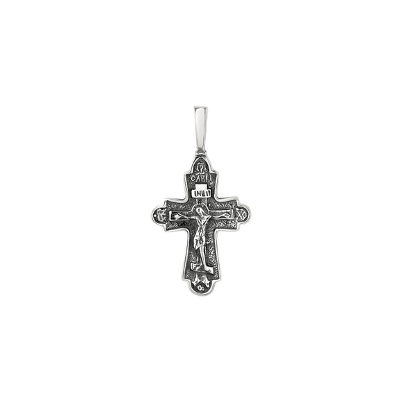 IC XC Rounded Crucifix Antiqued Sterling Silver Pendant