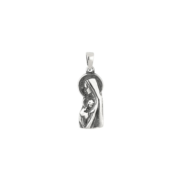 Mary and Infant Cutout Small Antiqued Sterling Silver Pendant