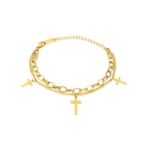 Layered Three Cross Bracelet – Gold Color