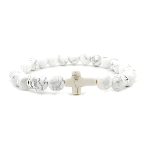 Boho Cross Bracelet – White Howlite Beads