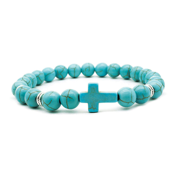 Boho Cross Bracelet – Turquoise Colored Beads