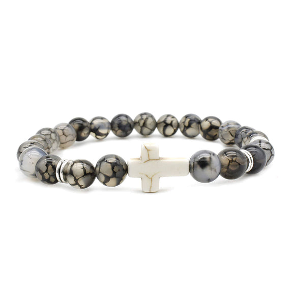 Boho Cross Bracelet – Translucent and Black Glass Beads