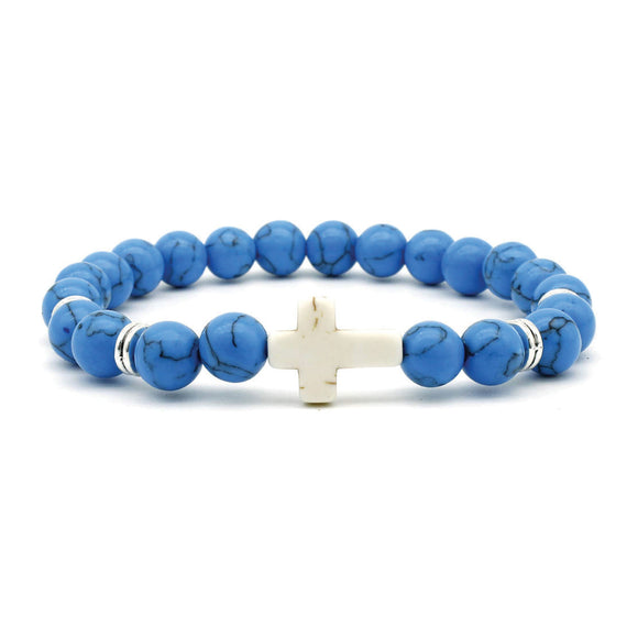 Boho Cross Bracelet – Pine Blue Beads