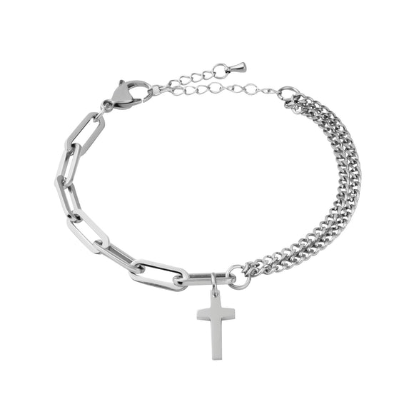 Dual Chain with Cross Bracelet – Silver Color