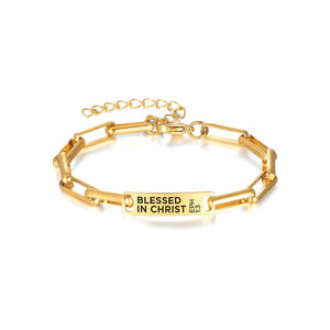 Stainless Steel ID Bracelet – Blessed in Christ, Eph 1:3 – Gold Color