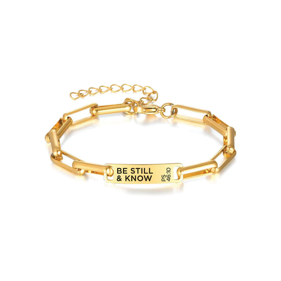 Stainless Steel ID Bracelet – Be Still and Know, Ps 46:10 – Gold Color