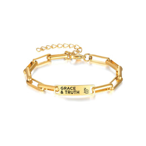 Stainless Steel ID Bracelet – Grace & Truth, Jhn 1:17 – Gold Color