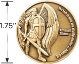  Archangel Michael Antique Gold Plated Christian Protection Coin measure to show size diameter