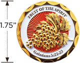 Fruit of the Spirit Gold Plated Christian Challenge Coin with size diameter measure