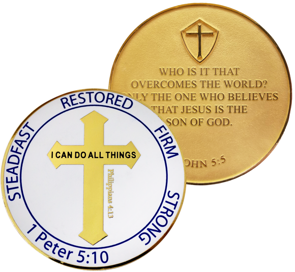 Front and back of  Overcomers Gold Plated Challenge Coin For Men and Boys
