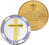Front and back of  Overcomers Gold Plated Challenge Coin For Men and Boys