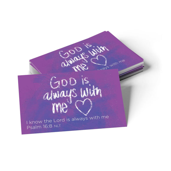 Children's Pass Along Scripture Cards - God is Always With Me, Pack of 25 - With Stand