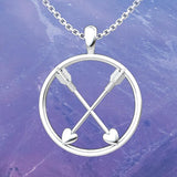 Crossed Paths Friendship Sterling Silver Pendant with a purple marble background