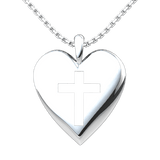 Simple Heart Cross Sterling Silver Pendant with 18 inch chain