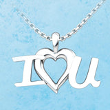 I heart U Sterling Silver Pendant with a blue backgroun