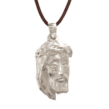 Men's Jesus Savior Relief Sterling Silver Pendant on 30in suede cord
